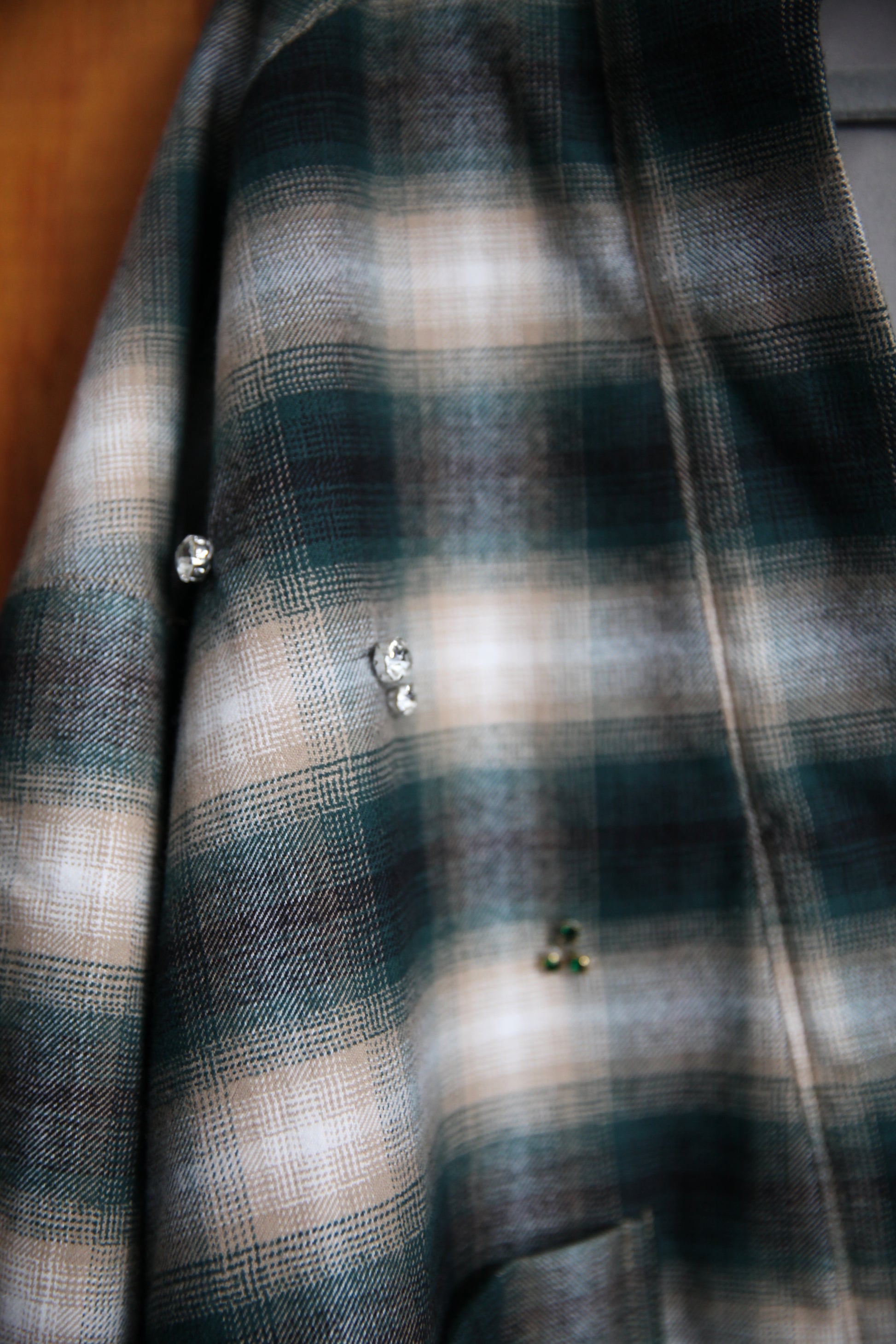 Embellished Flannel Kimono In Emerald Haze